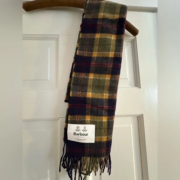 Barbour 100% Lambswool Tartan Scarf - Green, Yellow, and Purple,OS - Picture 1 of 2